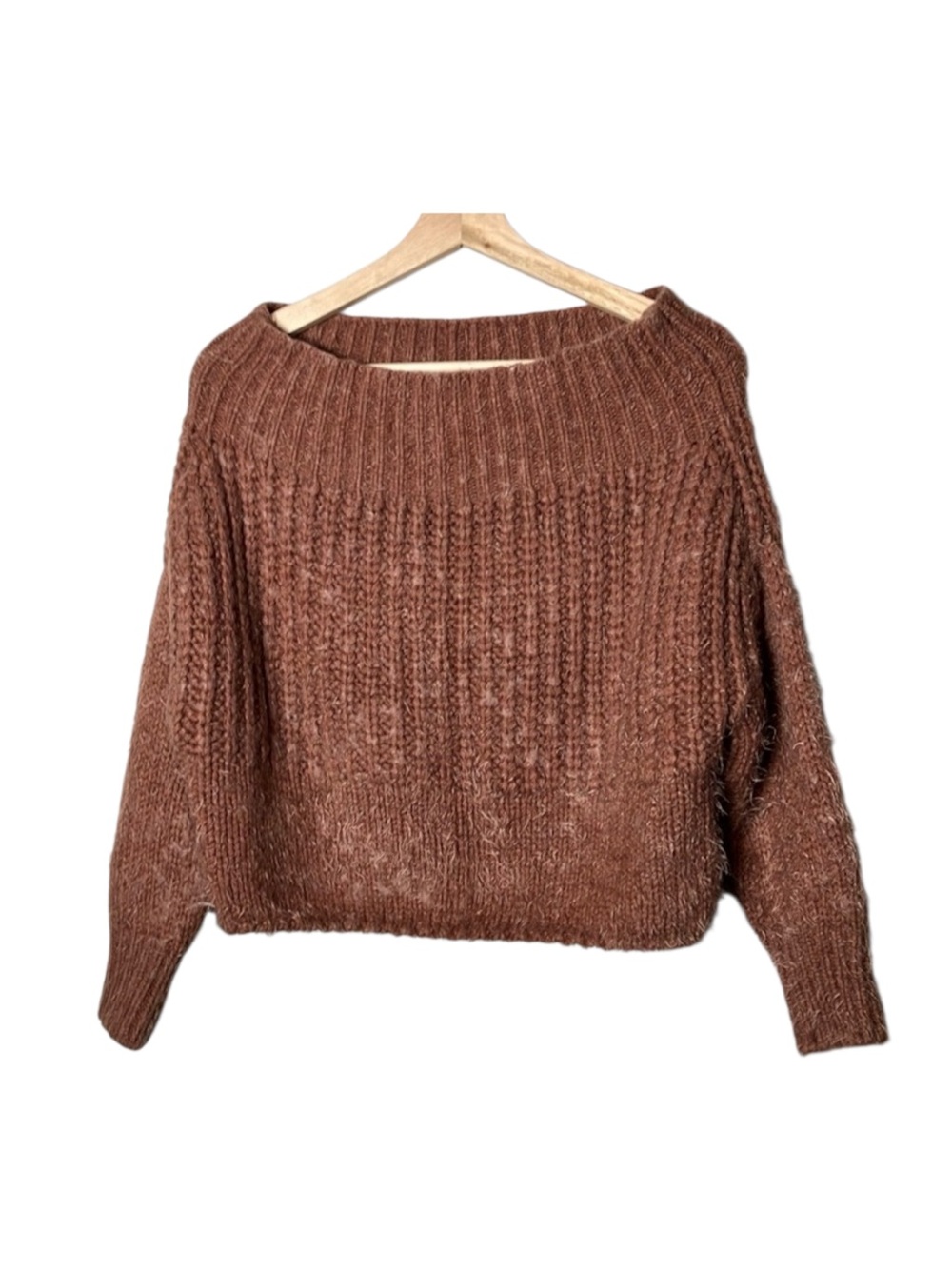 Miracle Sweater crop Cable knit rust boat neck women’s size Small to Medium